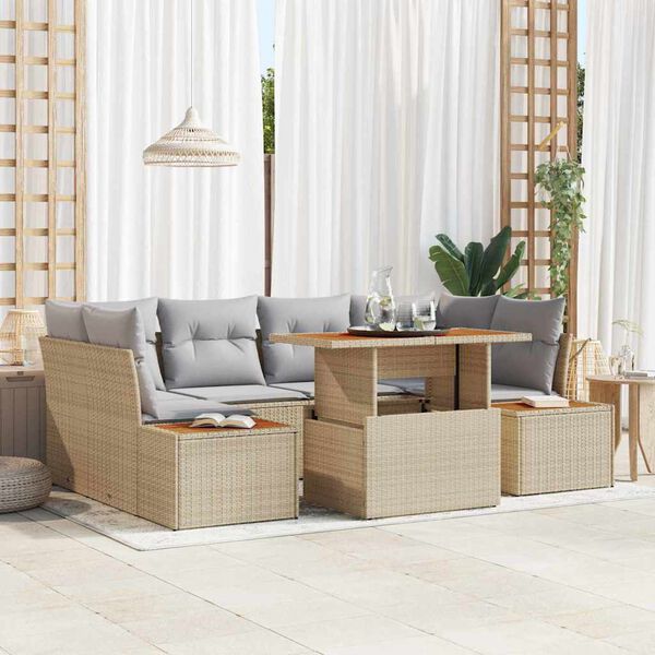 vidaXL Garten-Sofa-Set mit Speicher 7 pcs Beige Poly Rattan