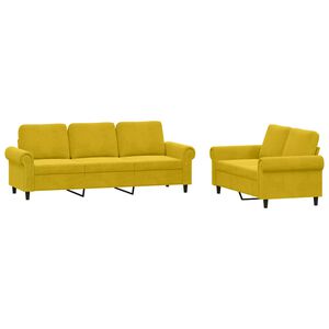 vidaXL 2-tlg. Sofagarnitur mit Kissen Gelb Samt