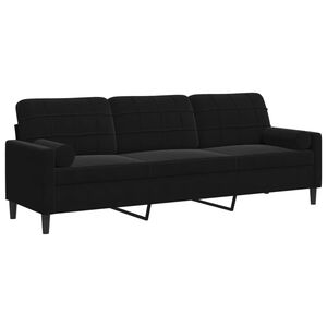 vidaXL Sofa 3-Sitzer mit Zierkissen Schwarz 210 cm Samt