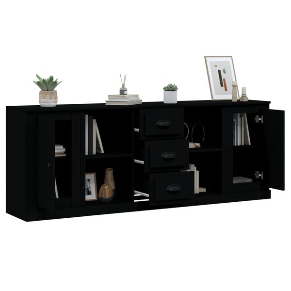 vidaXL Sideboards 3 Stk. Schwarz Holzwerkstoff