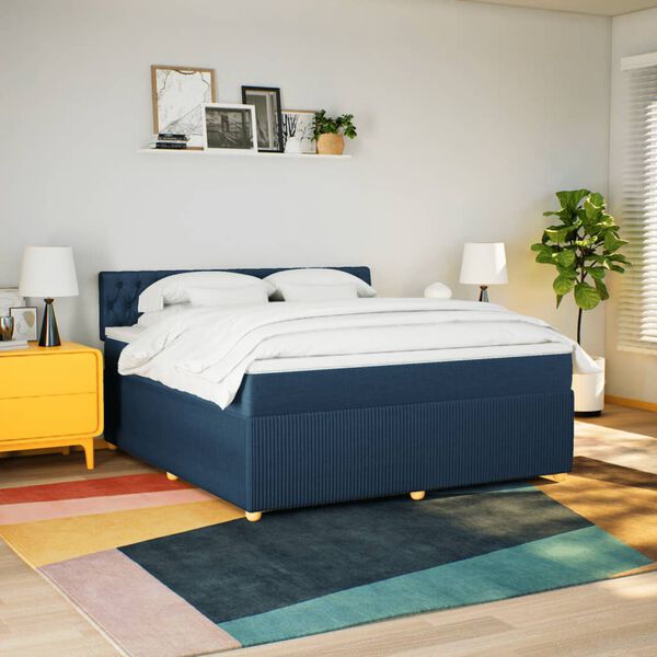 vidaXL Boxspringbett mit Matratze Blau 180x200 cm Stoff