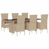 vidaXL 7-tlg. Garten-Essgruppe mit Kissen Beige Poly Rattan