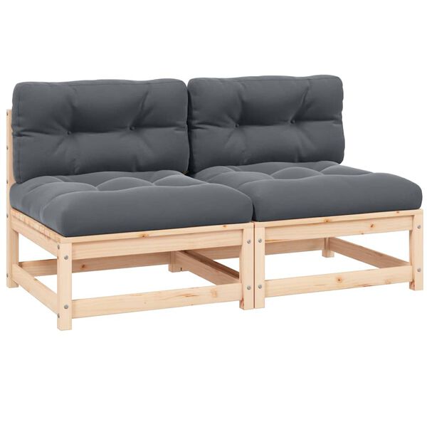 vidaXL Garten-Mittelsofas mit Kissen 2 Stk. Massivholz Kiefer