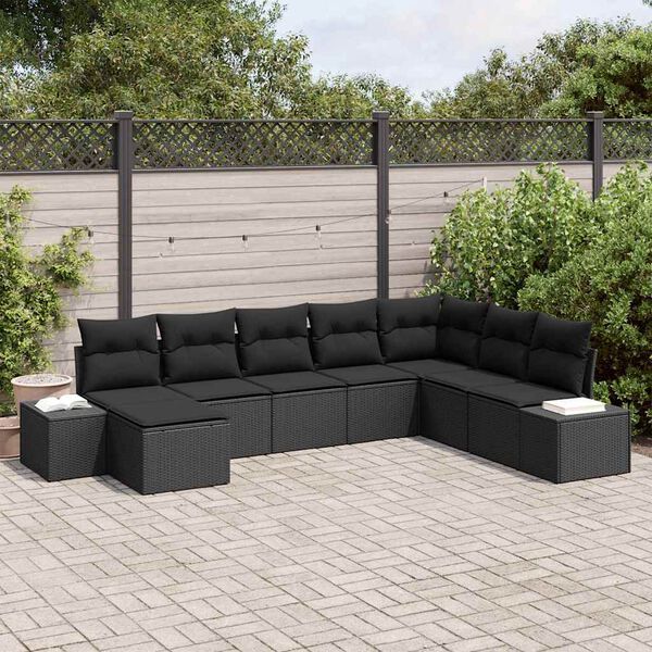 vidaXL Garten-Sofa-Set mit Kissen 8 pcs Schwarz Poly-Rattan