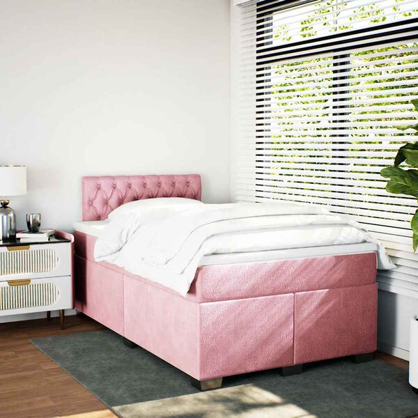 vidaXL Boxspringbett mit Matratze Rosa 120x190 cm Samt