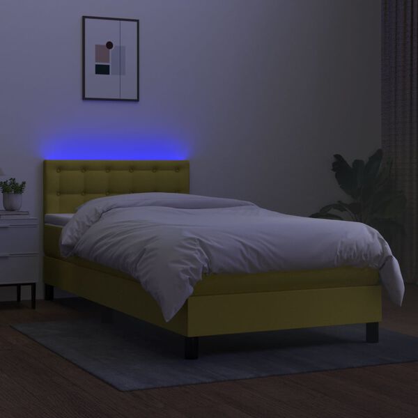 vidaXL Boxspringbett mit Matratze & LED Grün 80x200 cm Stoff