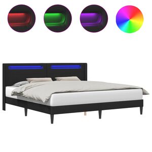 vidaXL Bettrahmen mit LED-Lichtleisten Schwarz 200 x200 cm Kunstleder