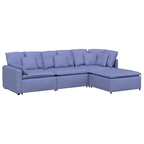 vidaXL Modulares Sofa mit Fu&szlig;hocker Kissen Stoff Jeansblau