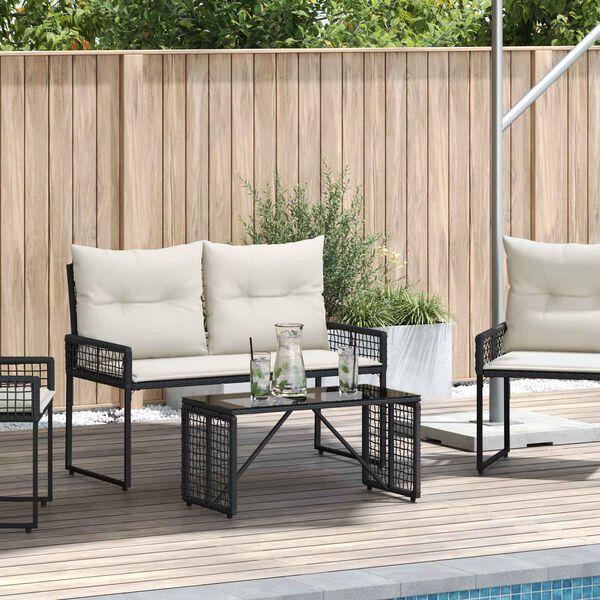 vidaXL Tisch f&uuml;r Outdoor Schwarz 80 x 40 x 40 cm PE Rattan und Glas