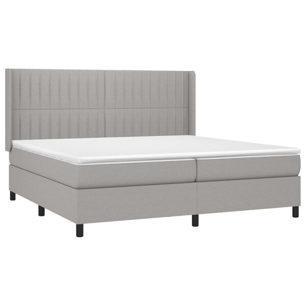 vidaXL Boxspringbett mit Matratze & LED Hellgrau 200x200 cm Stoff