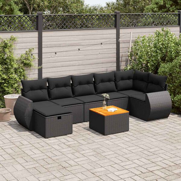 vidaXL 8-tlg. Garten-Sofagarnitur mit Kissen Schwarz Poly Rattan