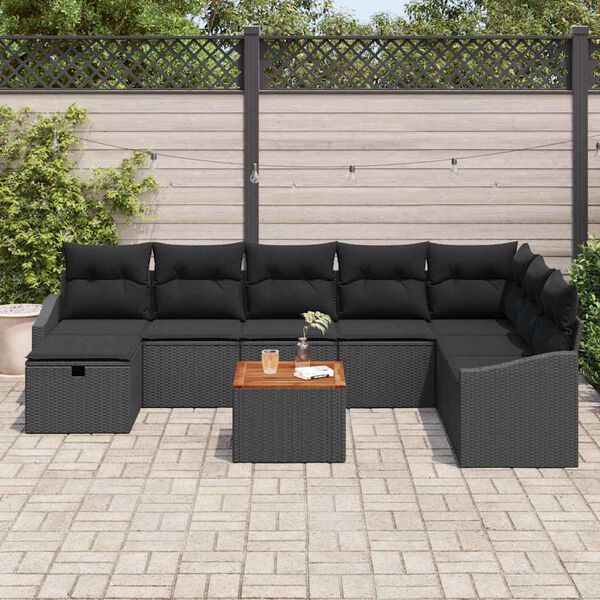 vidaXL Gartensofa-set mit Kissen 9 pcs Schwarz Poly-Rattan