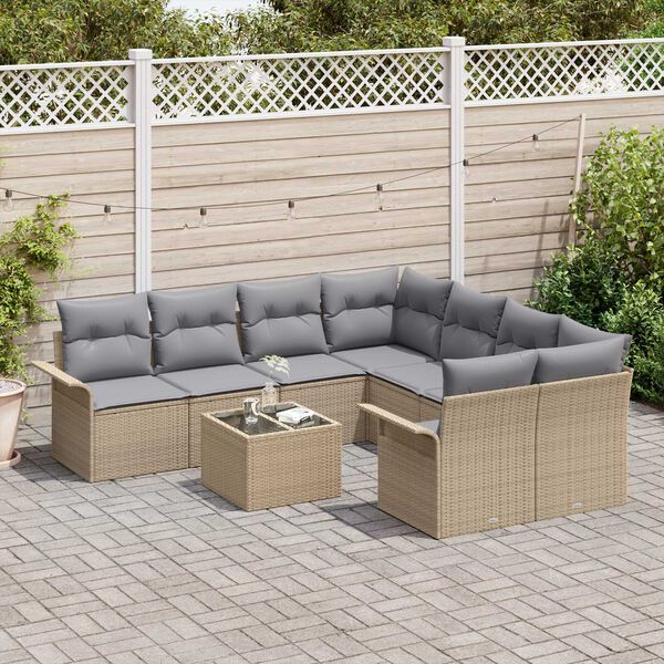 vidaXL Garten-Sofa-Set mit Kissen mit Speicher 9 pcs Beige und Grau