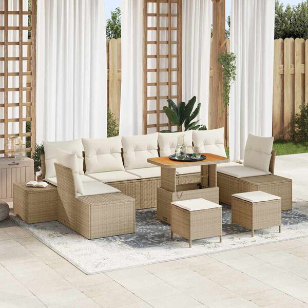 vidaXL Garten-Sofa-Set mit Kissen 10 pcs Beige Poly Rattan