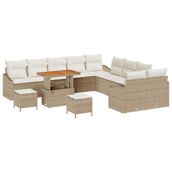 vidaXL Garten-Sofa-Set mit Kissen mit Speicher 13 pcs Beige und Creme