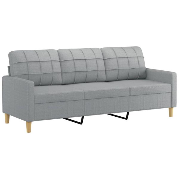 vidaXL 3-Sitzer-Sofa mit Zierkissen Hellgrau 180 cm Stoff