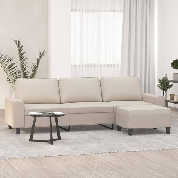 vidaXL 3-Sitzer-Sofa mit Hocker Creme 210 cm Mikrofasergewebe
