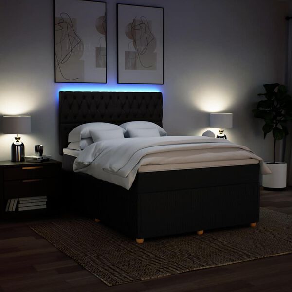 vidaXL Boxspringbett mit Matratze Schwarz 160x200 cm Stoff