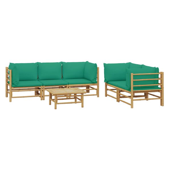 vidaXL 6-tlg. Garten-Lounge-Set mit Gr&uuml;nen Kissen Bambus