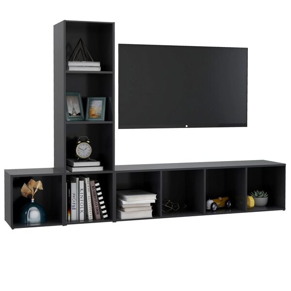 vidaXL 3-tlg. TV-Schrank-Set Grau Holzwerkstoff