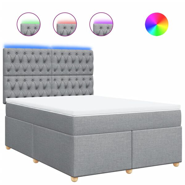 vidaXL Boxspringbett mit Matratze Hellgrau 140x190 cm Stoff