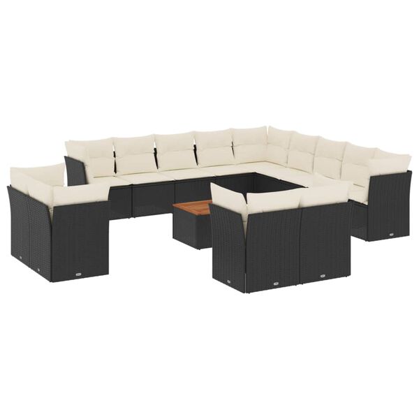 vidaXL 14-tlg. Garten-Sofagarnitur mit Kissen Schwarz Poly Rattan