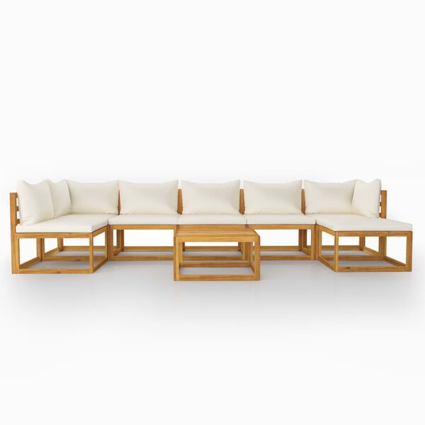 vidaXL 8-tlg. Garten-Lounge-Set mit Auflagen Creme Massivholz Akazie