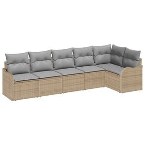 vidaXL Garten-Sofa-Set mit Kissen mit Speicher 6 pcs Beige Poly Rattan