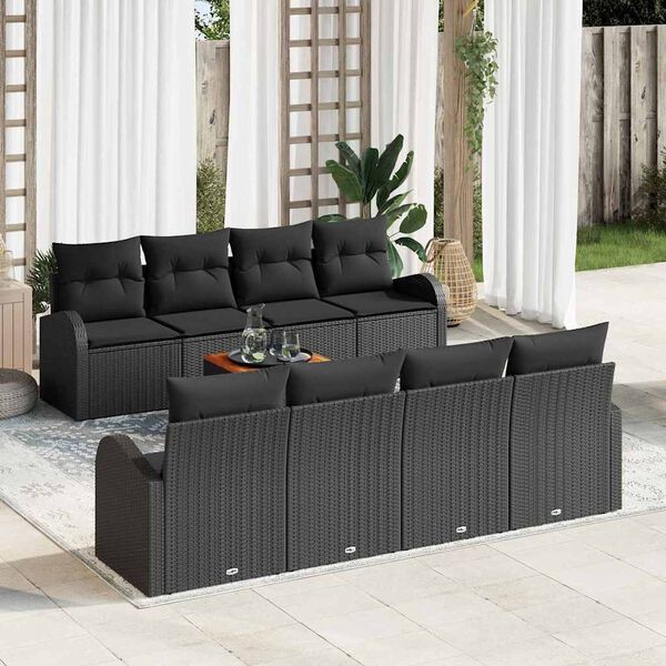 vidaXL Gartensofa-set mit Kissen 9 pcs Schwarz Poly-Rattan