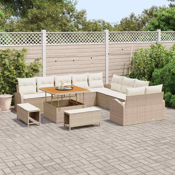 vidaXL Garten-Sofa-Set mit Kissen 13 pcs Beige Poly Rattan