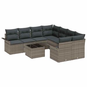 vidaXL Gartensofa-set mit Kissen mit Speicher 9 pcs Grau Poly-Rattan
