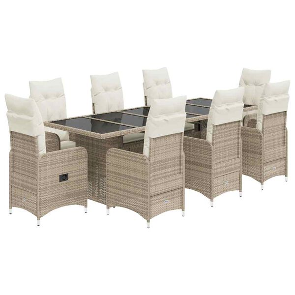 vidaXL 9-tlg. Garten-Bistro-Set mit Kissen Beige Poly Rattan