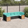 vidaXL 7-teiliges Gartensofa-Set mit Kissen, schwarzes Polyrattan