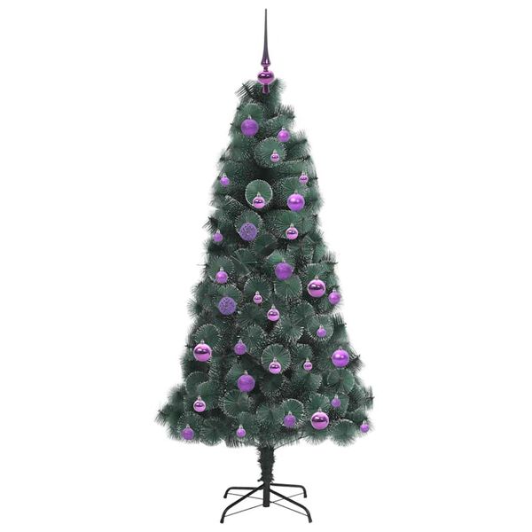 vidaXL K&uuml;nstlicher vorbeleuchteter Weihnachtsbaum mit Kugelset 150 cm