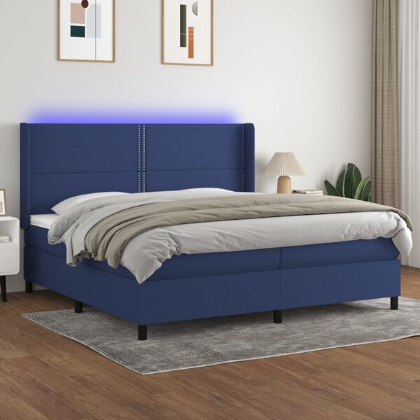 vidaXL Boxspringbett mit Matratze & LED Blau 200x200 cm Stoff