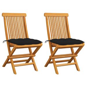 vidaXL Klappst&uuml;hle mit schwarzen Kissen, 2 St&uuml;ck, Massivholz Teakholz