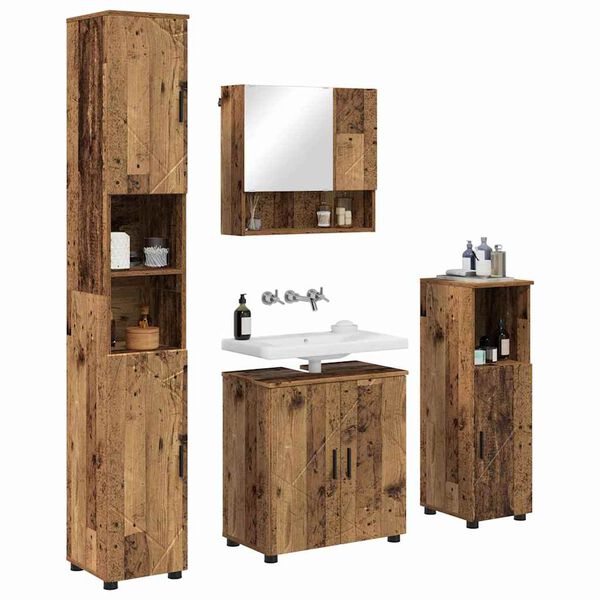 vidaXL Badezimmerm&ouml;bel-Set 4 pcs Altholz Holzwerkstoff & Metall
