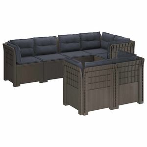vidaXL 7-Sitzer Gartensofa mit Kissen Rattan-Look PP Hellgrau