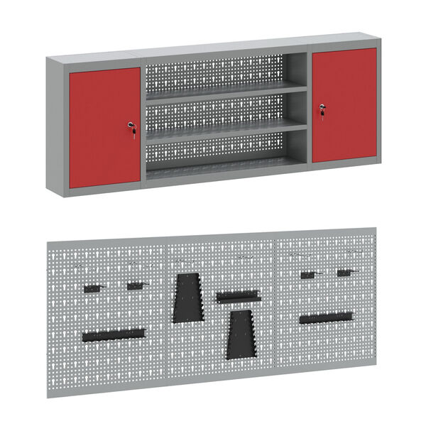 vidaXL Werkbank 7 pcs Rot 150 x 55 x 200 cm Holzwerkstoff und Stahl