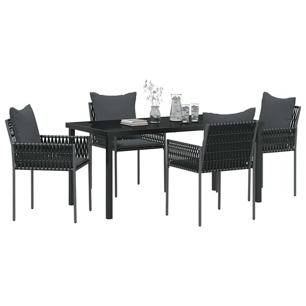 vidaXL Garten Essgruppe 5 pcs Schwarz und Grau PE-Rattan