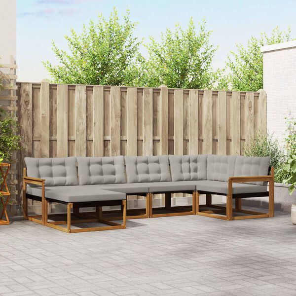 vidaXL Outdoor-Sofagarnitur mit Kissen 6 pcs Nat&uuml;rlich und Hellgrau