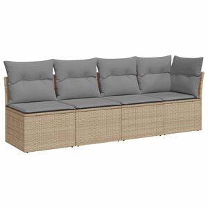 vidaXL Gartensofa mit Kissen 4-Sitzer Beige Poly Rattan