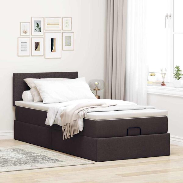 vidaXL Ottoman-Bett mit Matratze & LEDs Dunkelbraun 90x190 cm Stoff