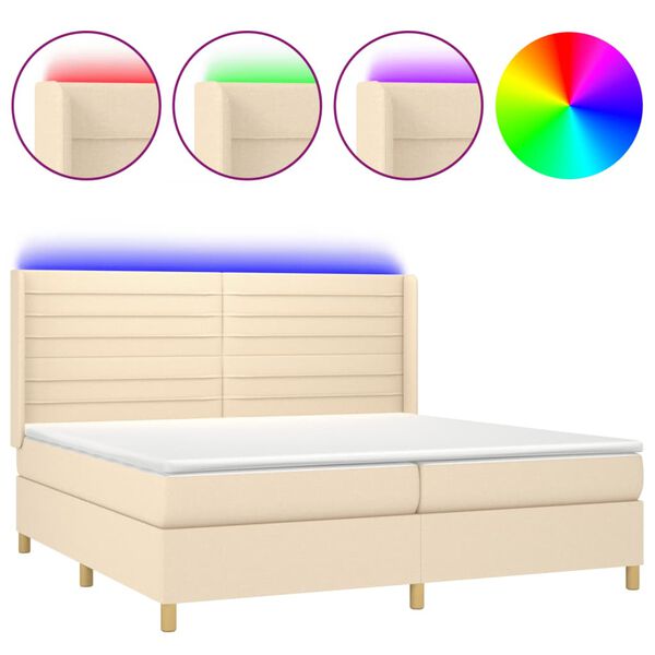 vidaXL Boxspringbett mit Matratze & LED Creme 200x200 cm Stoff
