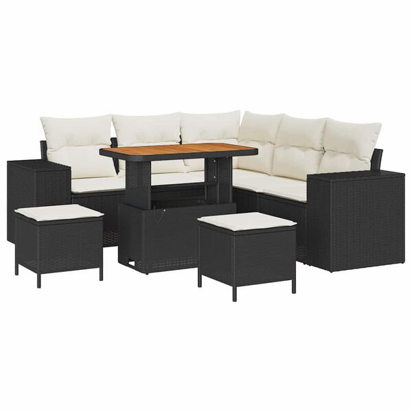 vidaXL Gartensofa-set mit Kissen 8 pcs Schwarz und Creme Poly-Rattan