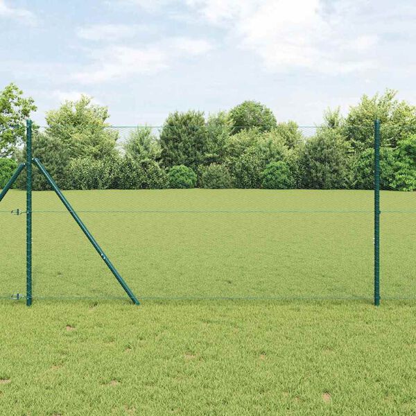 vidaXL Zaunpfosten Gr&uuml;n 10 x 1,4 m (13 mm Maschen) Stahl und PVC