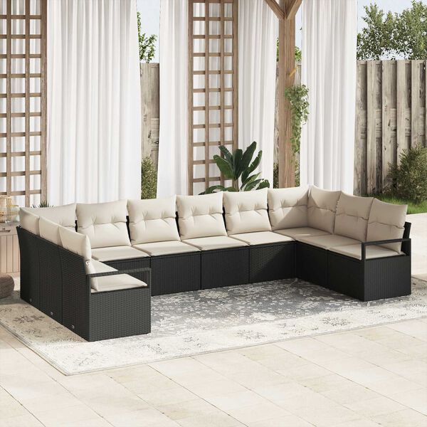 vidaXL Gartensofa-set mit Kissen 10 pcs Schwarz und Wei&szlig; Poly-Rattan