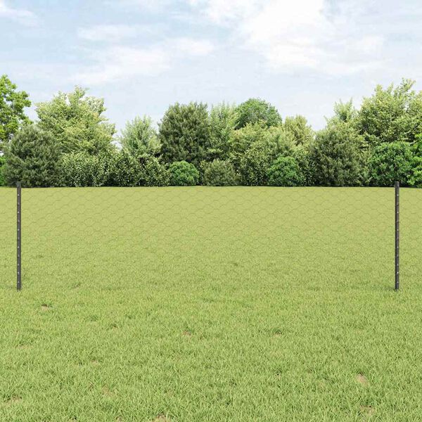 vidaXL Zaun mit Pfosten Grau 0,6 x 10 m Stahl und PVC