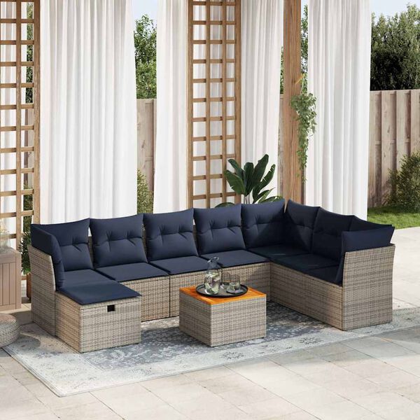 vidaXL 9-tlg. Garten-Sofagarnitur mit Kissen Grau Poly Rattan
