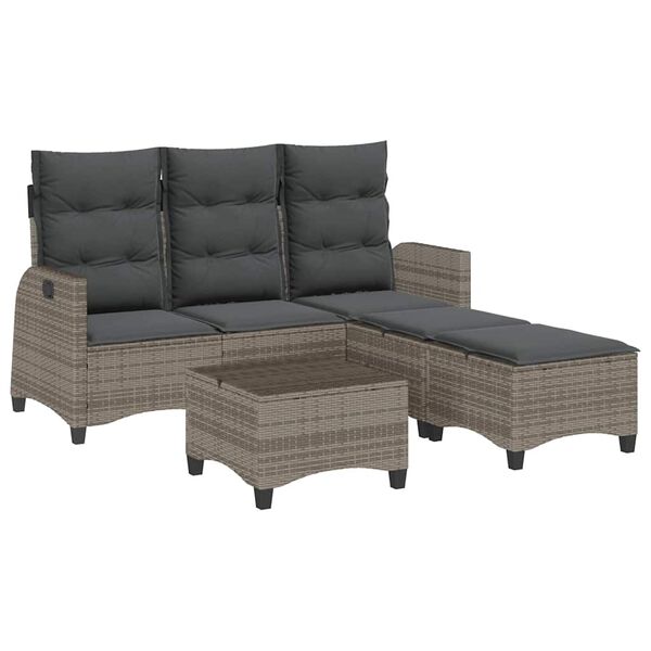 vidaXL 3-tlg. Garten-Sofagarnitur mit Kissen L-Form Grau Poly Rattan